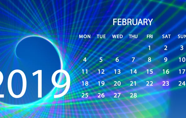Picture calendar, February, 2019