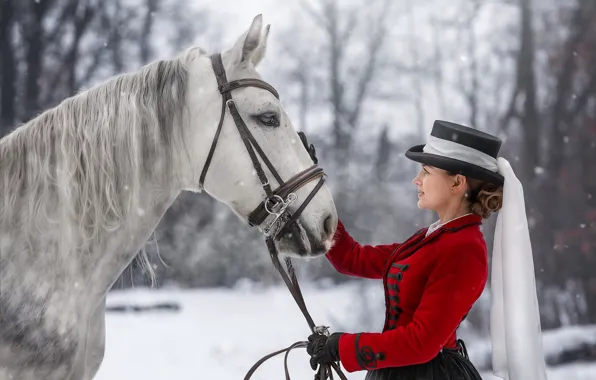 Picture winter, girl, animal, horse, Yulia Busygina
