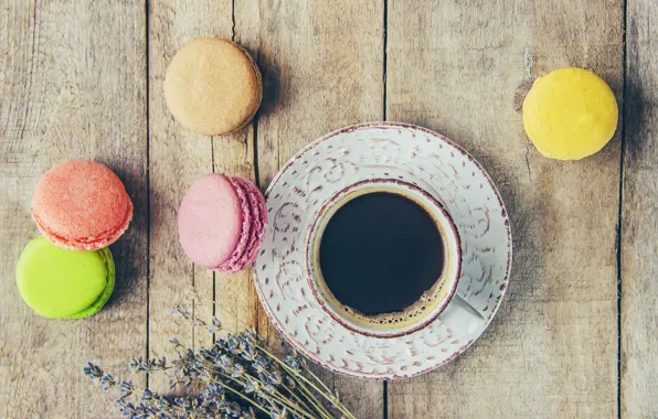 Picture colorful, lavender, coffee cup, lavender, french, macaron, a Cup of coffee, macaroon