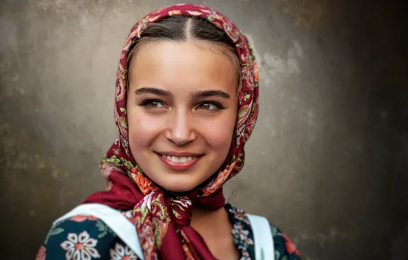 Picture girl, smile, sweetheart, portrait, shawl