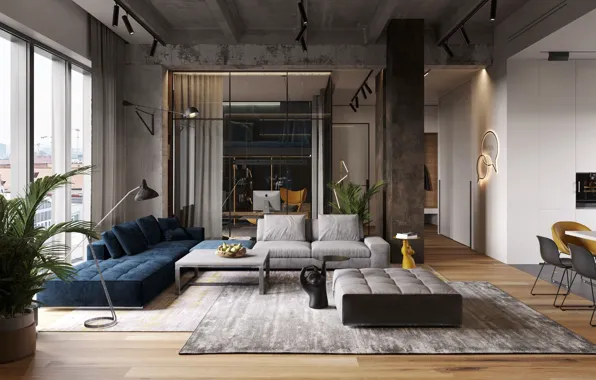 Picture design, style, interior, megapolis, New York, living room, dining room, by Cartelle Design, OK Loft