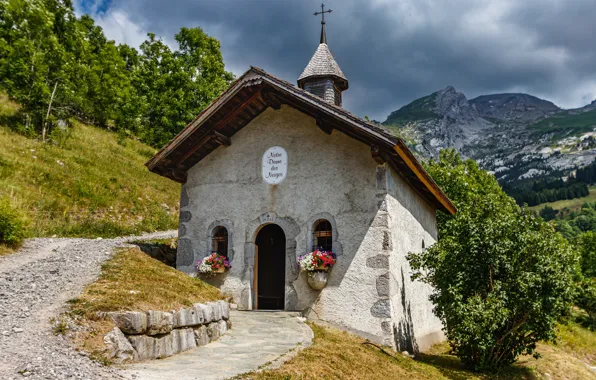 Picture mountains, France, chapel, Savoie