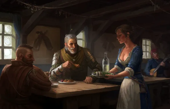 Picture The Witcher, tavern, Geralt
