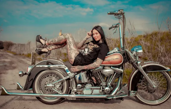 Picture girl, tattoo, motorcycle
