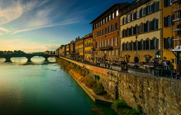 Picture bridge, river, building, home, Italy, Florence, promenade, Italy, Florence, River Arno, The Arno River