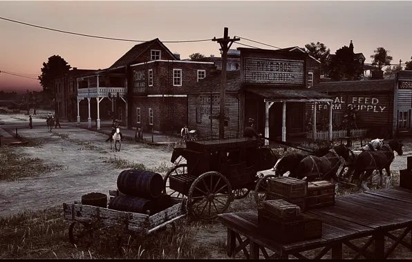 Picture HDR, House, Game, Evening, Horses, Barrel, UHD, Blackwater, Red Dead Redemption 2, Xbox One X, …