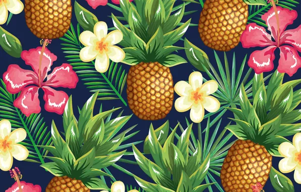 Picture flowers, background, pineapple, flowers, pattern, pineapple, tropical, tropic, floral