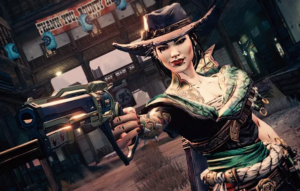 Picture girl, weapons, hat, Borderlands 3