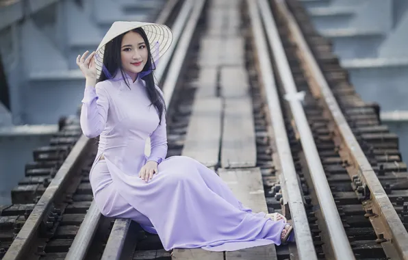 Picture girl, nature, railroad, Asian