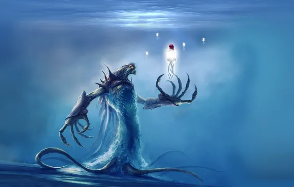 Picture fantasy, Monster, underwater, artwork, fantasy art, creature, water spirit