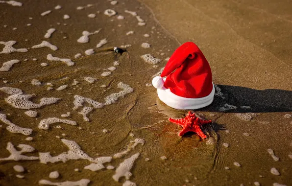 Picture sand, sea, beach, Christmas, New year, christmas, new year, beach, sea, sand, merry, starfish, santa …