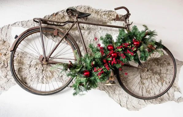 Picture photo, Design, Branches, Berries, Balls, New year, Bike