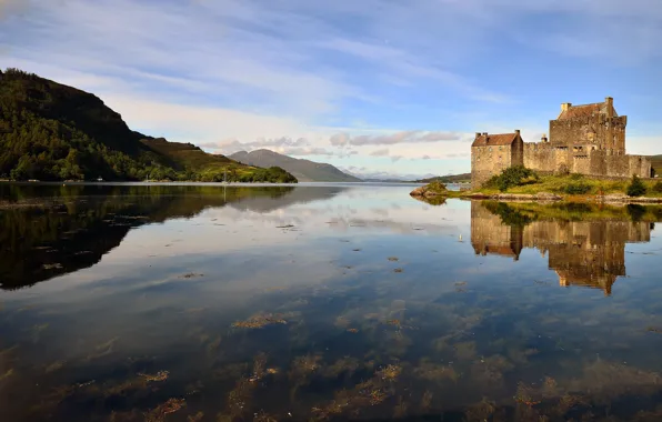 Picture mountains, lake, castle, shore, Scotland, pond