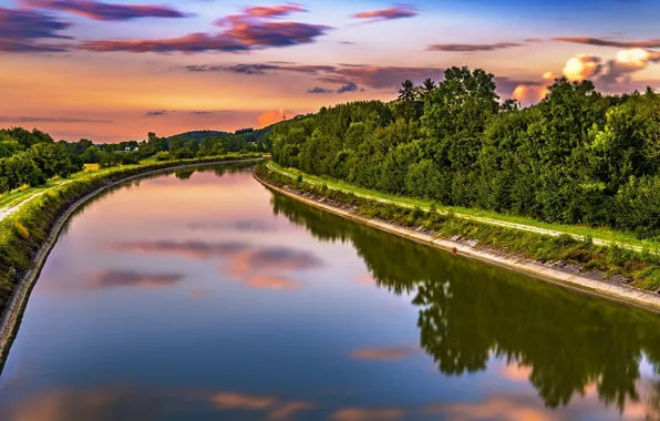 Picture summer, the sky, trees, sunset, nature, river, height