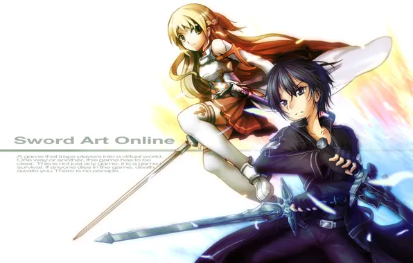 Picture look, anime, art, Weapons, guy, Swords, Sword art online, Sword Art Online, Asuna, Kirito