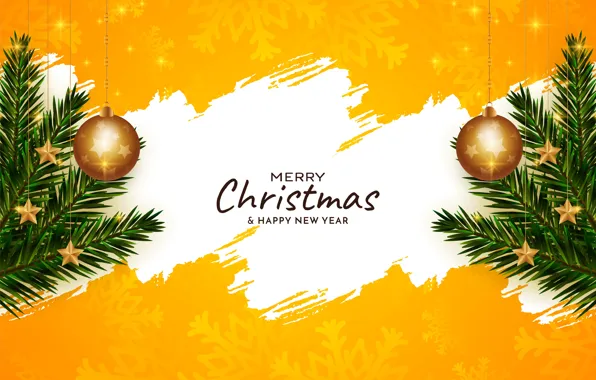 Picture balls, Christmas, New year, yellow background, Christmas decorations