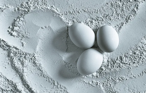 Picture eggs, divorce, white background, shadows, white, trio, monochrome, composition, flour, chicken, три яйца