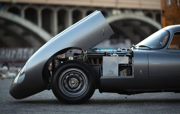 Picture Grey, The hood, Engine, Jaguar E Type