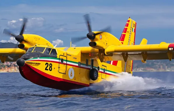 Picture Water, Screw, Wave, The rise, Pilot, Chassis, Cockpit, Bombardier 415, Fire plane, The plane is …