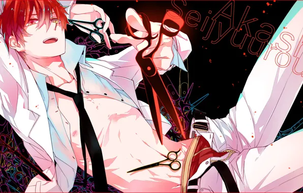 Picture tie, guy, art, scissors, red hair, Kuroko's basketball, white shirt, Seijuro Akashi, no basuan of …