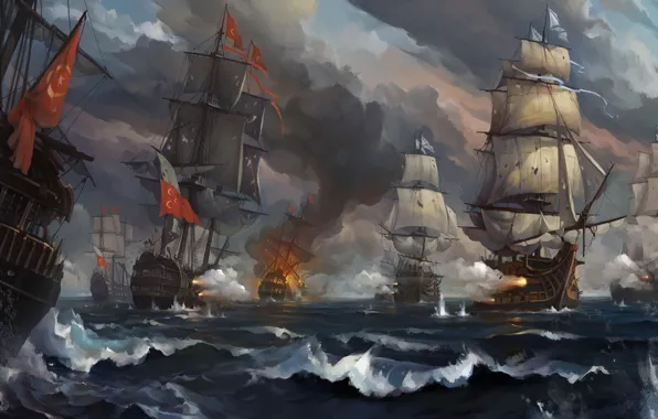 Picture The ocean, Sea, Figure, Fire, Battle, Sailboats, Ships, Battle, Russia, Russian Empire, Turkey, Battle, Ship, …