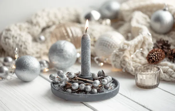 Picture decoration, balls, candle, Christmas, New year, christmas, vintage, balls, winter, merry, decoration, candle, cozy