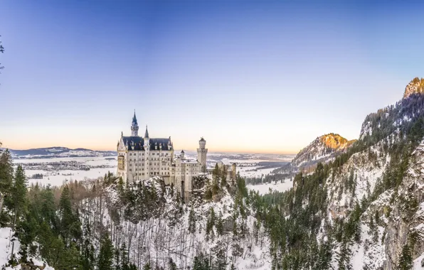 Picture winter, snow, mountains, castle, Germany, Bayern, Neushwanstein