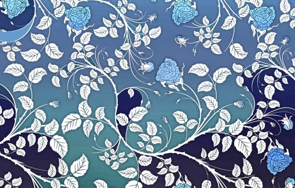 Picture flowers, blue, background, blue, roses, art, background, pattern, floral, seamles