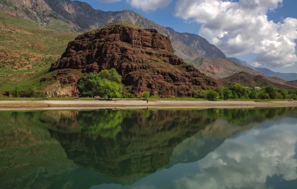 Picture clouds, landscape, mountains, nature, lake, reflection, rocks, Tajikistan, Искандеркуль