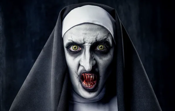 Picture blood, fangs, horror, nun