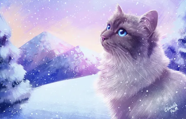 Picture Winter, Figure, Cat, Snow, Cat, Art, Cat, Elisabeth Aarebrot Madsen, by Elisabeth Aarebrot Madsen, Winter …