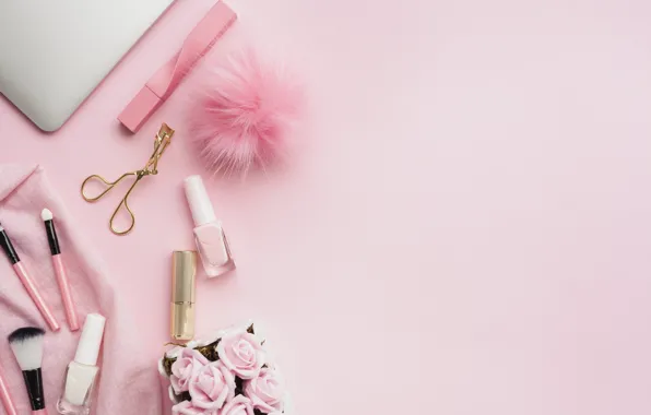 Picture pink, instrumento, brush, pink background, pink, nail Polish
