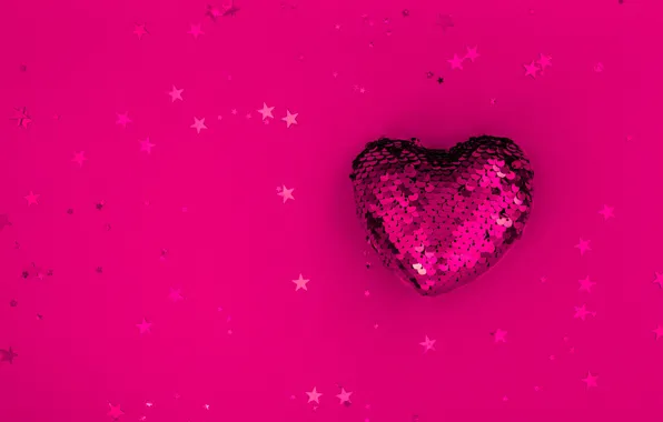 Picture winter, holiday, heart, Shine, Christmas, New year, heart, pink background, stars, Christmas decorations, composition, sequins, …