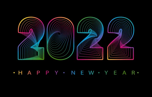 Picture colorful, figures, New year, black background, new year, happy, neon, figures, 2022
