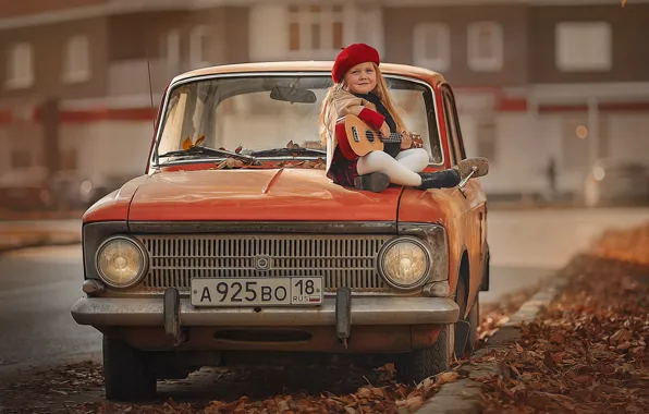 Picture machine, autumn, guitar, girl, car, child, Ксения Лысенкова