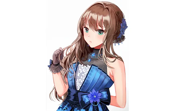 Picture girl, green eyes, long hair, dress, brown hair, anime, beautiful, pretty, attractive, handsome, The Idolmaster, …