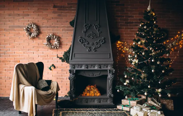 Picture decoration, tree, interior, Christmas, gifts, New year, christmas, new year, wood, merry, interior, decoration