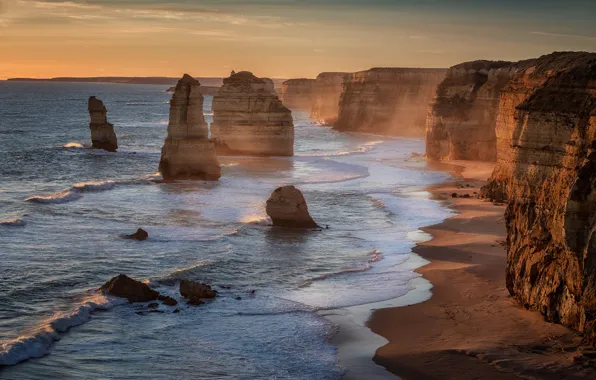 Picture sea, mountains, rocks, shore, Australia, surf, national Park, Port Campbell, The twelve apostles