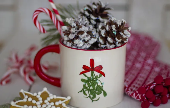 Picture holiday, cookies, Christmas, mug, New year, bumps, bokeh, Christmas decorations, новогодние декорации