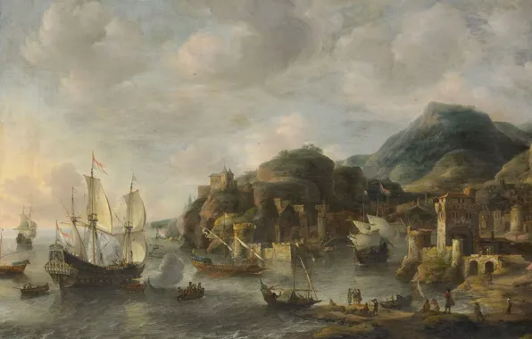 Picture landscape, oil, picture, canvas, Ian Abraham Bearstate, Jan Abrahamsz Beerstraten, 1658, Dutch ships in overseas …