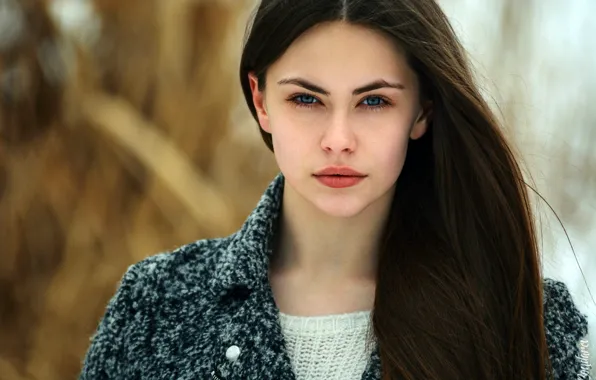 Picture look, model, portrait, makeup, hairstyle, brown hair, beauty, coat, bokeh, Alexander Bondarev