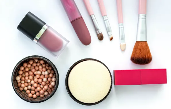 Picture lipstick, brush, cosmetics, powder