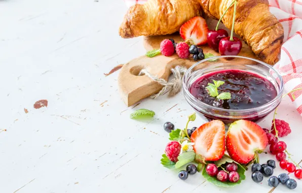Picture berries, Breakfast, jam, croissants, Naumenko Oleksandra