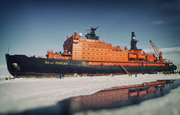 Picture Winter, Board, Ice, Day, Icebreaker, The ship, Russia, 50 years of Victory, Atomflot, Arktika-class, 50 …