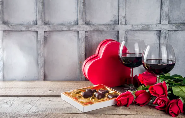 Picture wine, red, chocolate, glasses, heart, Valentine's day, Bondarenko Rimma