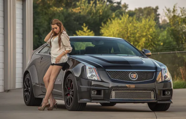Picture auto, Girls, beautiful girl, Cadillac CTS-V, posing on the car, LindaTom