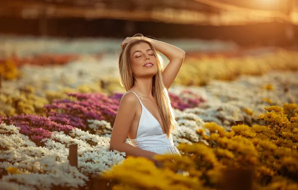 Picture field, summer, girl, joy, flowers, smile, Mauro Lainetti