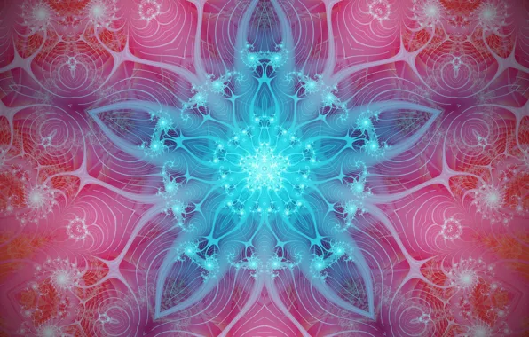 Picture abstraction, background, pink, blue, pattern, star, fractal, ornament, center, symmetry, mandala, geometric, фрактальный
