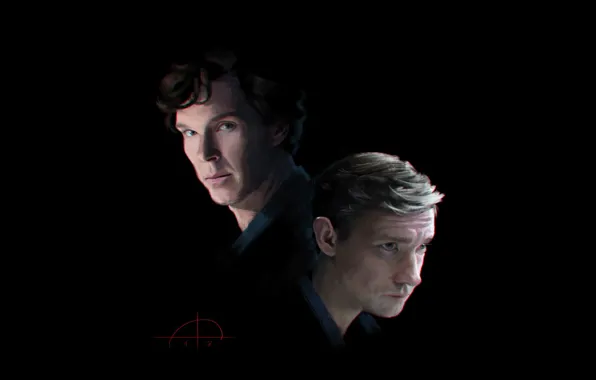 Picture Sherlock Holmes, black background, Martin Freeman, Benedict Cumberbatch, Sherlock, Sherlock BBC, John Watson