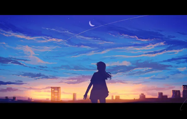 Picture girl, sunset, the city